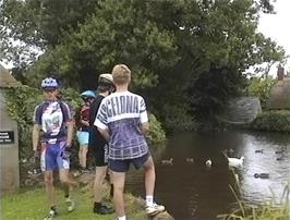 Feeding the ducks at East Quantoxhead, 2.3 miles into the ride